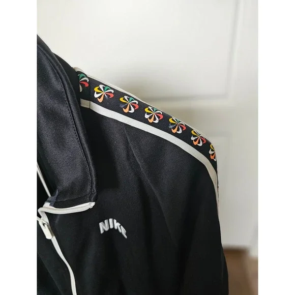 Nike Mens Sportswear Track Jacket Black Pinwheel Logo Tape Full Zip Large - Picture 2 of 6